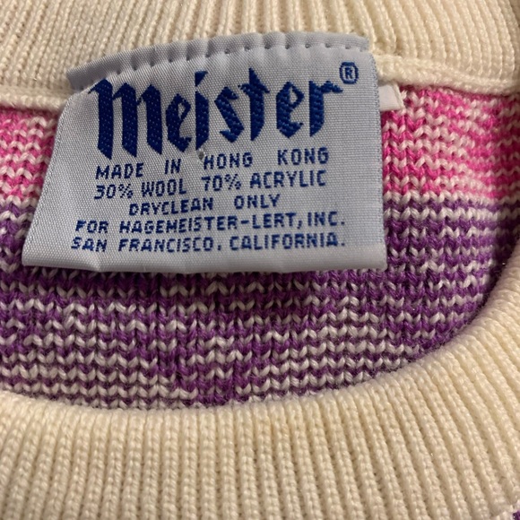 80's Vtg Meister Pink & Purple Wool Blend Nordic Long Sleeve Pullover Ski - Picture 5 of 7